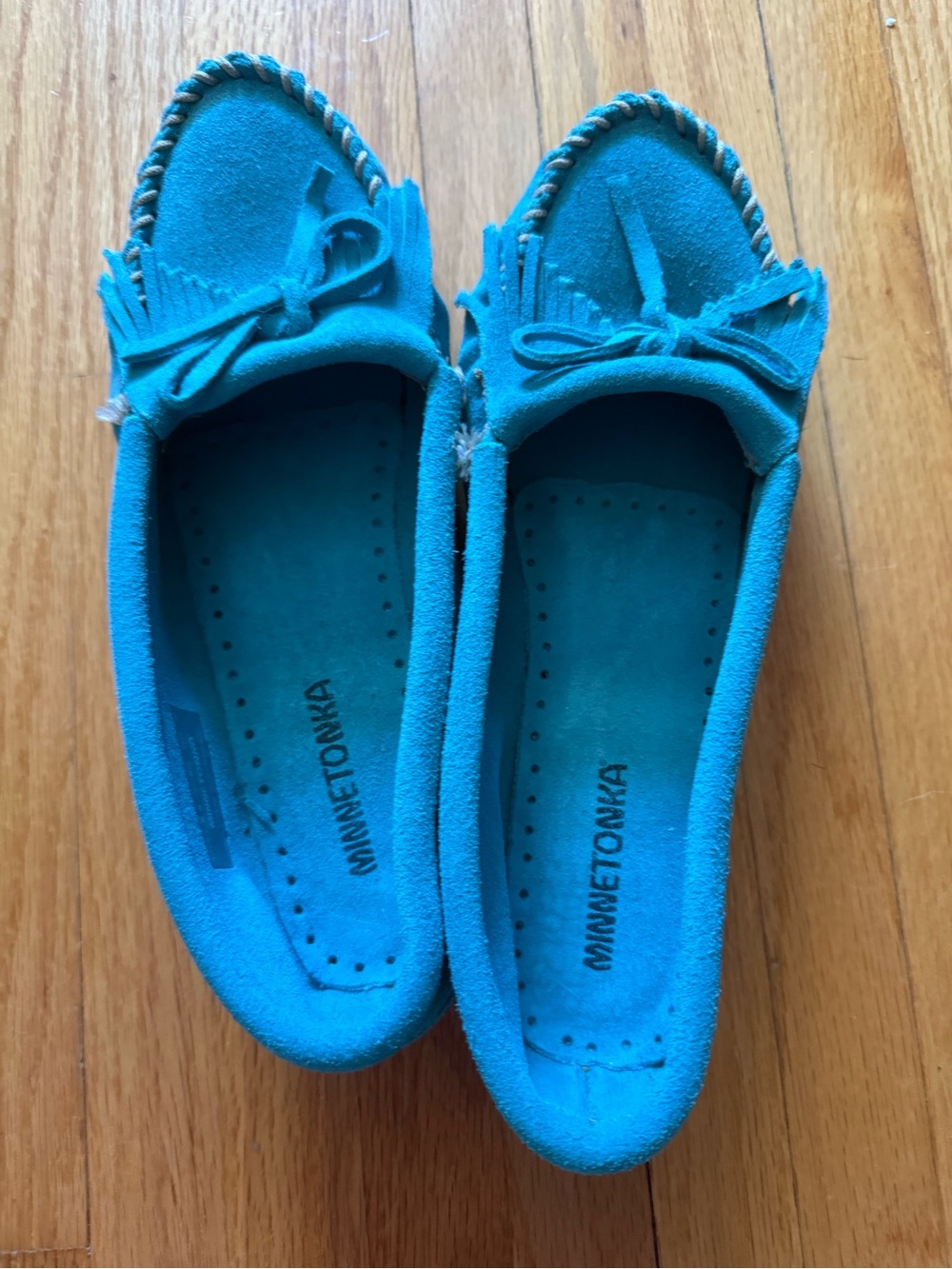 Minnetonka Kilty Hardsole Moccasins - Teal 8.5